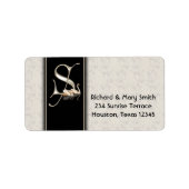Witte Damast zwanen letter S Monogram Adreslabel Etiket (Voorkant)