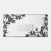 Witte Damast Zwarte Swirls Bureaumat (Keyboard & Muis)