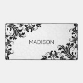 Witte Damast Zwarte Swirls Bureaumat (Voorkant)