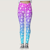 Witte damkers op roze tot blauwe ombre leggings (Voorkant)