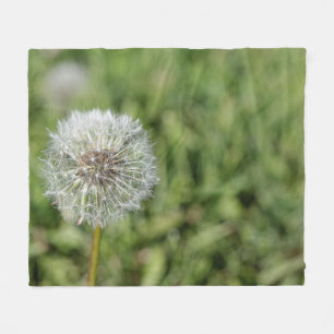 Witte dandelion bloem op groen gras fleece deken