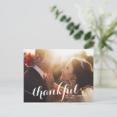 Witte Dankbare Kalligrafie Foto Huwelijk Dank U Briefkaart (Staand voorkant)