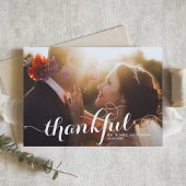 Witte Dankbare Moderne Kalligrafie Fotobruiloft Bedankkaart