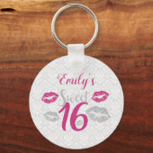 Witte darm en roze en grijze glitter sleutelhanger (Voorkant)