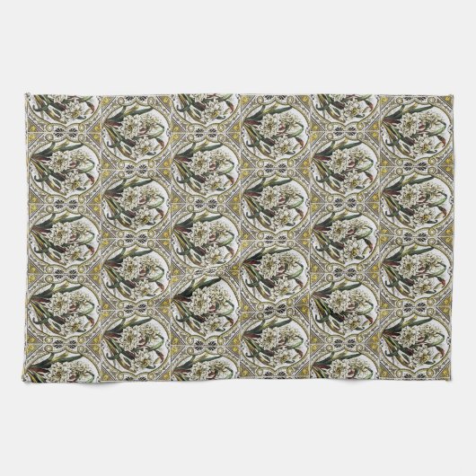  witte deaffodil Tegel Pattern Kitchen Towels Theedoek (Horizontaal)