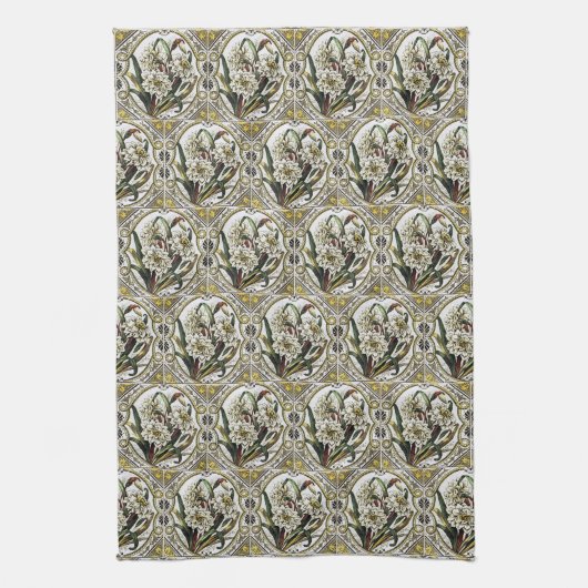 witte deaffodil Tegel Pattern Kitchen Towels Theedoek (Verticaal)