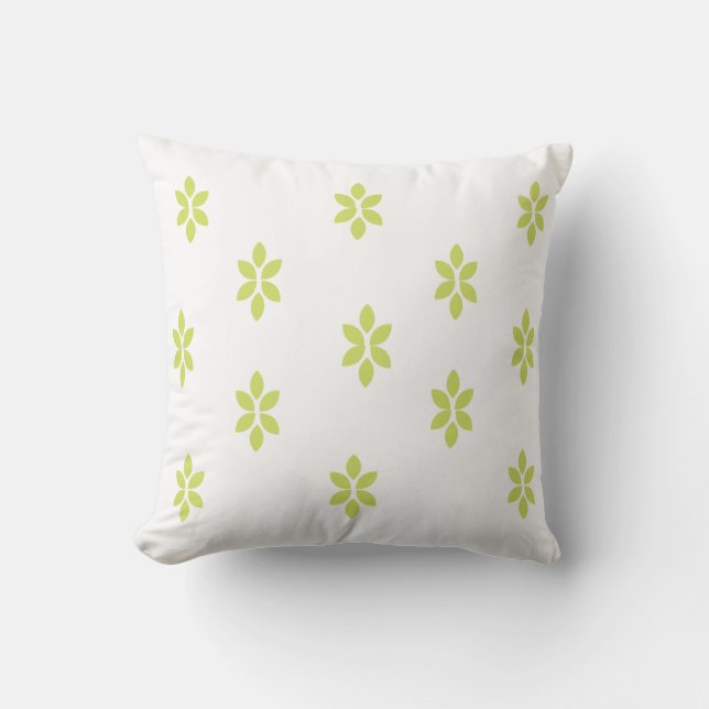 Witte decoratieve kussen met kleine groene bladere (Voorkant)