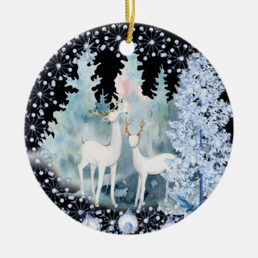 Witte deers in het sneeuwkeramische Ornament (Voorkant)