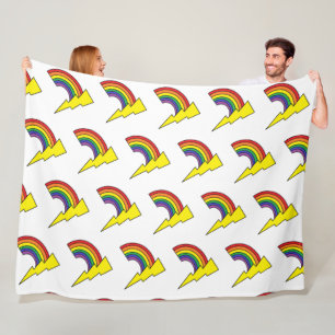 Witte deken met regenbogen en gele bliksem