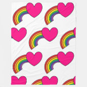 Witte deken met regenbogen en hete roze harten (Voorkant)