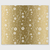 Witte delicate bloemen op gouden achtergrond cadeaupapier (Vlak)