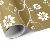 Witte delicate bloemen op gouden achtergrond cadeaupapier (Rol Hoek)