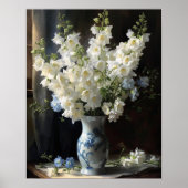 Witte Delphinium Bloemen Art Print Poster (Voorkant)