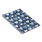 Witte Denim Blauwe Harten Notitieboek (Rechterzijde)