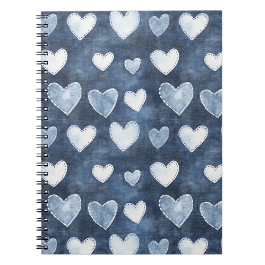 Witte Denim Blauwe Harten Notitieboek (Voorkant)