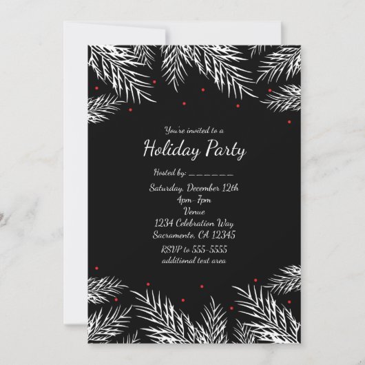 Witte dennen en rode bessen Zwarte uitnodigingen v (Voorkant)