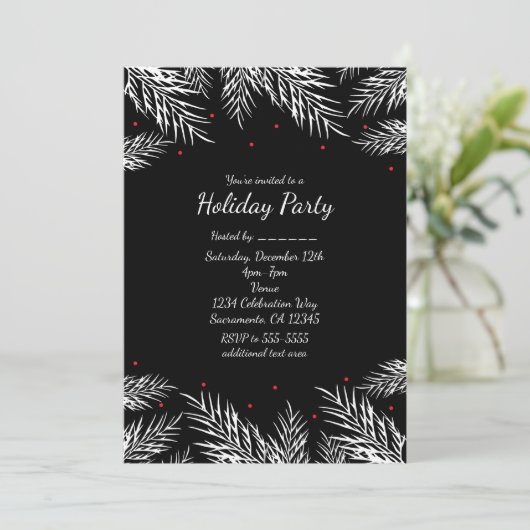 Witte dennen en rode bessen Zwarte uitnodigingen v (Staand voorkant)