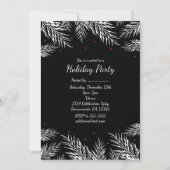 Witte dennen & rode bessen Zwarte Kerst uitnodigin Kaart (Voorkant)