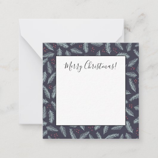 Witte dennen takken veren hulst bessen Kerstmis Notitiekaartje (Voorkant)
