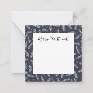 Witte dennen takken veren hulst bessen Kerstmis Notitiekaartje