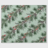 Witte dennenappels Spruce Red Berries Garland Sage Cadeaupapier (Vlak)