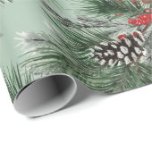 Witte dennenappels Spruce Red Berries Garland Sage Cadeaupapier (Rol Hoek)
