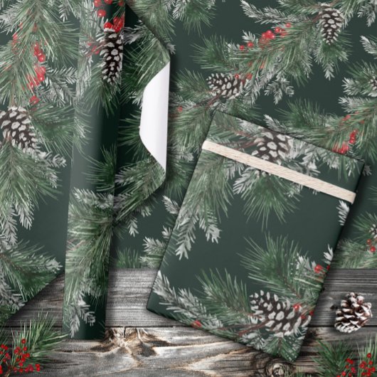 Witte dennenappels Zilver Spruce Red Berries Garla Cadeaupapier