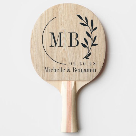 Witte Dennenblad Trouw Monogram Tafeltennisbatje (Voorkant)