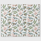 Witte dennenblauwe sparren & rode Ilex bessen Cadeaupapier (Vlak)