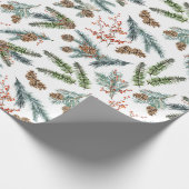 Witte dennenblauwe sparren & rode Ilex bessen Cadeaupapier (Hoek)