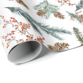 Witte dennenblauwe sparren & rode Ilex bessen Cadeaupapier (Rol Hoek)