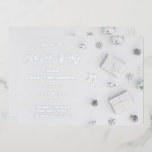 Witte dennenkerstfeest folie uitnodiging<br><div class="desc">Echte folie versie. Stuur uw gasten een prachtige echte folie feestelijke uitnodiging met uw moderne Witte dennenkerstfeest uitnodiging.</div>