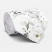 Witte Desdemona Roos Zilveren Eucalyptus Bruiloft Stropdas (Opgerold)