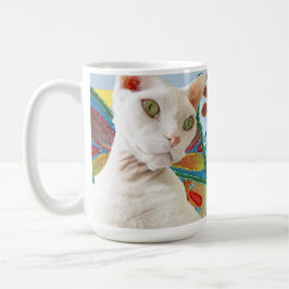 Witte Devon Rex Kat Regenboog Fairy Wings Koffiemok