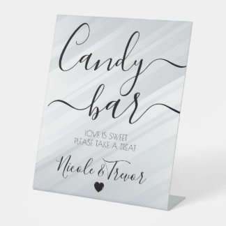 Witte diagonale lijnen Calligrafie Candy Bar Reclamebord Met Voetstuk