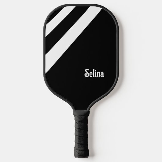 Witte diagonale strepen op zwart pickleball paddle (Voorkant)