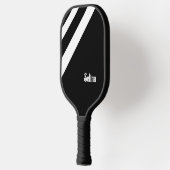 Witte diagonale strepen op zwart pickleball paddle (Links)