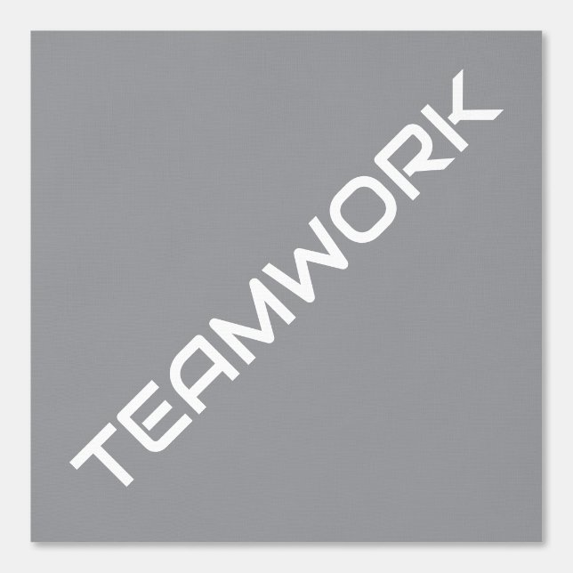 Witte diagonale TEAMWORK tekst op lichtgrijs Behang (Voorkant)