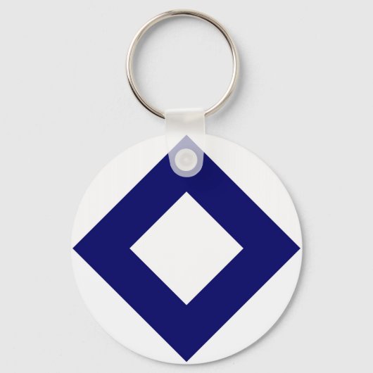 Witte diamant, blauwe grens sleutelhanger (Voorkant)