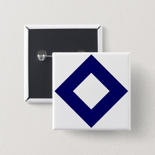 Witte diamant, blauwe grens vierkante button 5,1 cm (Voorkant /achterkant)