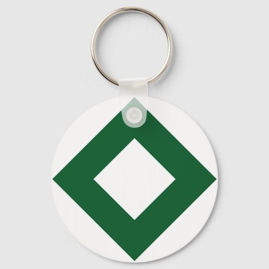 Witte diamant, blauwe groene grens sleutelhanger (Voorkant)