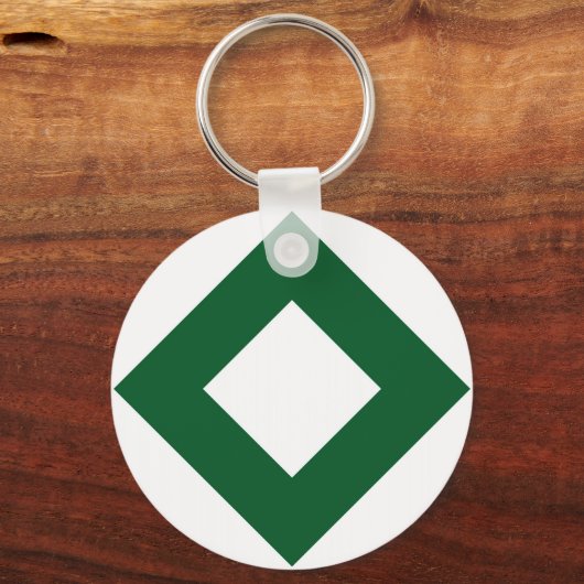 Witte diamant, blauwe groene grens sleutelhanger (Voorkant)