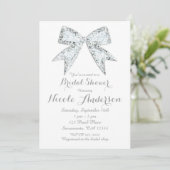Witte Diamant Bling Boog Glam Trouw Bruiloft Kaart (Staand voorkant)