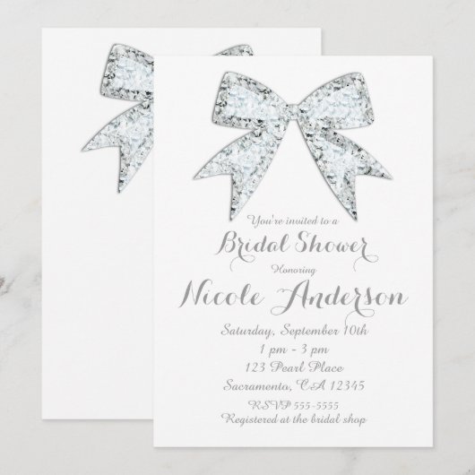 Witte Diamant Bling Boog Glam Trouw Bruiloft Kaart (Voorkant / Achterkant)