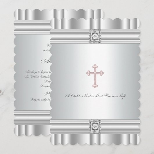 Witte Diamant Elegant Doopsel Doop Kaart (Voorkant / Achterkant)