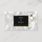 Witte Diamant Glitter Zwart en Goud Haar Salon Visitekaartje (Voorkant)
