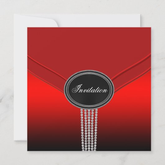 Witte diamant rode zwarte black tie-feest kaart (Voorkant)