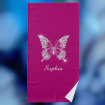 Witte Diamant Vlinder, Script Naam, Diepe Fuchsia