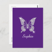 Witte Diamant Vlinder, Script Naam, Koningsblauw Briefkaart (Voorkant / Achterkant)