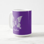 Witte Diamant Vlinder, Script Naam, Paars Koffiemok (Voorkant links)